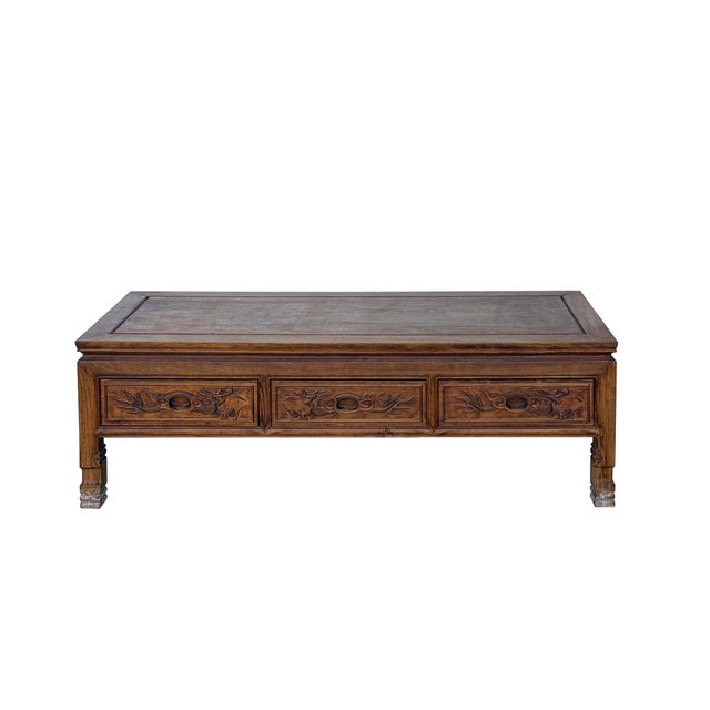 Vintage Natural Wood Pattern Rectangular Drawers Low Coffee Table For Sale - Image 4 of 13