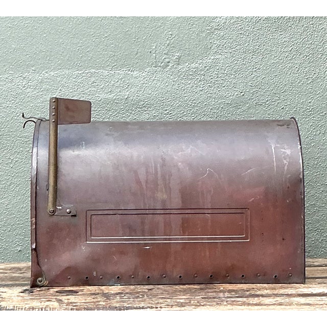 Rustic Vintage Monumental Copper Mailbox With Flag For Sale - Image 3 of 12