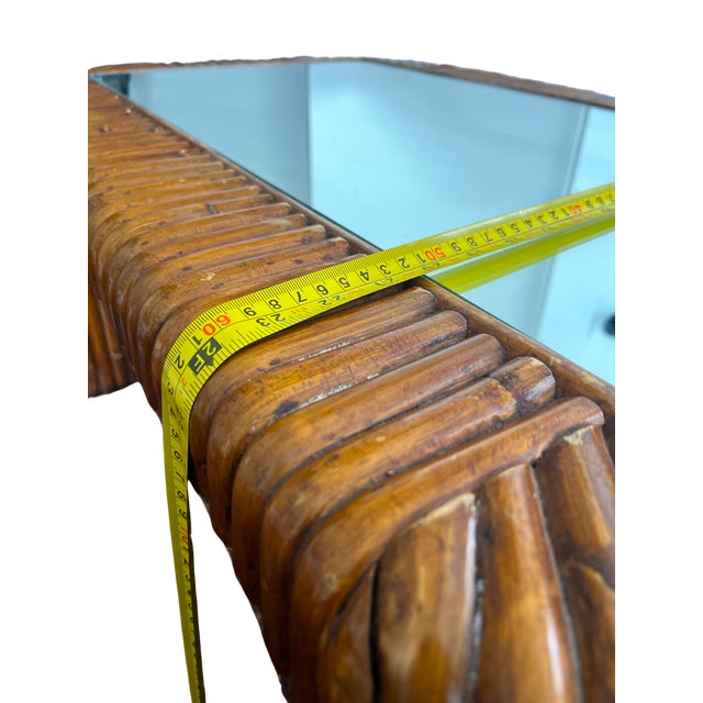Vintage 1970s Sculptural Bent Split Reed Wood Coffee Table With Mirrored Center — In the Style of Gabriella Crespi For Sale - Image 9 of 11