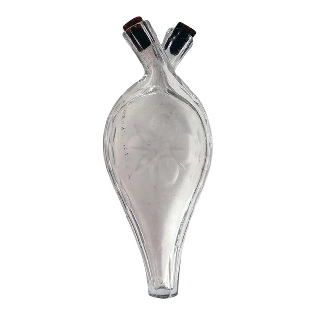 English Etched Glass Double Neck Gimmel Flask Perfume Bottle For Sale