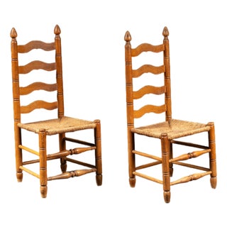 Pair of Mid 20th Century American Ladderback Rush Seat Dining Chairs For Sale