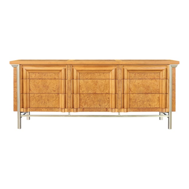 1960s Vintage Burl Wood and Brass Dresser by j.l. Metz For Sale