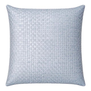 Lulu & Georgia Woven Blue Leather Decorative Pillow For Sale