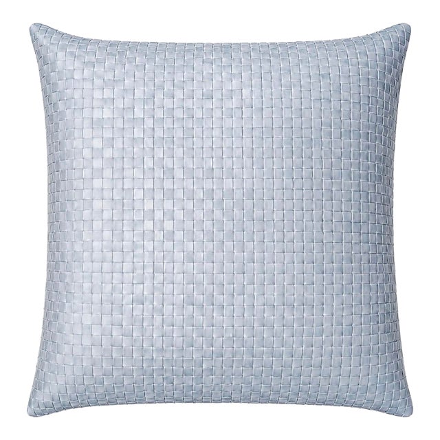 Lulu & Georgia Woven Blue Leather Decorative Pillow For Sale