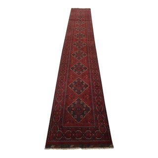 Turkmen Runner 2’8” X 15’7” Red Wool Tribal Hand-Knotted Oriental Rug For Sale
