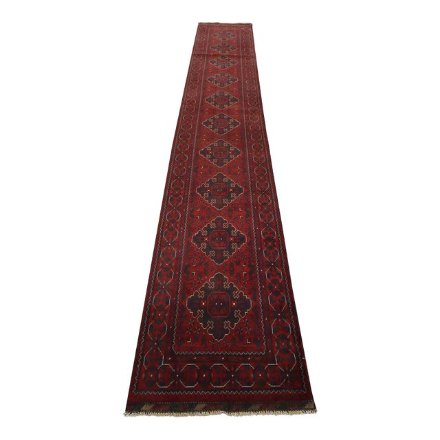 Turkmen Runner 2’8” X 15’7” Red Wool Tribal Hand-Knotted Oriental Rug For Sale
