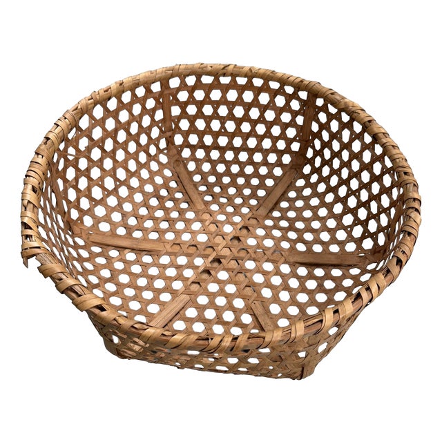 Vintage Japanese Bamboo Harvest Basket, 1960s For Sale
