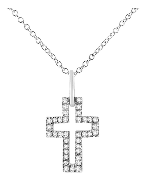 .925 Sterling Silver 1/10 cttw Pave-Set Round-Cut Diamond Open Cross 18" Pendant Necklace