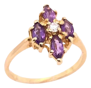 14 Karat Yellow Gold Fashion Amethyst Ring With Center Diamond, Size 7.75