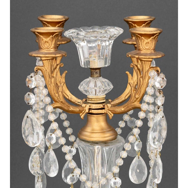 French Louis XV Style Gilt Metal and Cut Crystal Candelabrum For Sale - Image 3 of 8