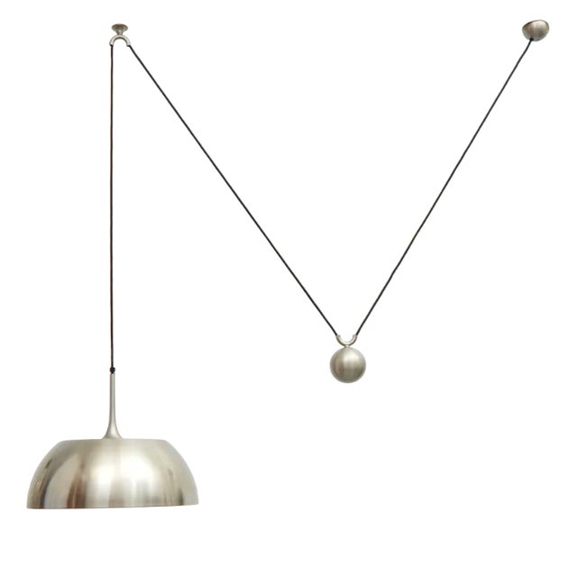 Height-Adjustable Pendant Lamp in Nickel-Plated Brass by Florian Schulz, 1970s For Sale
