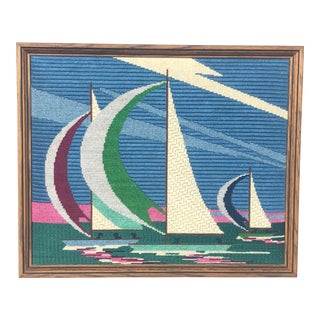 1970s Boating Scene Needlepoint Tapestry Wall Hanging For Sale
