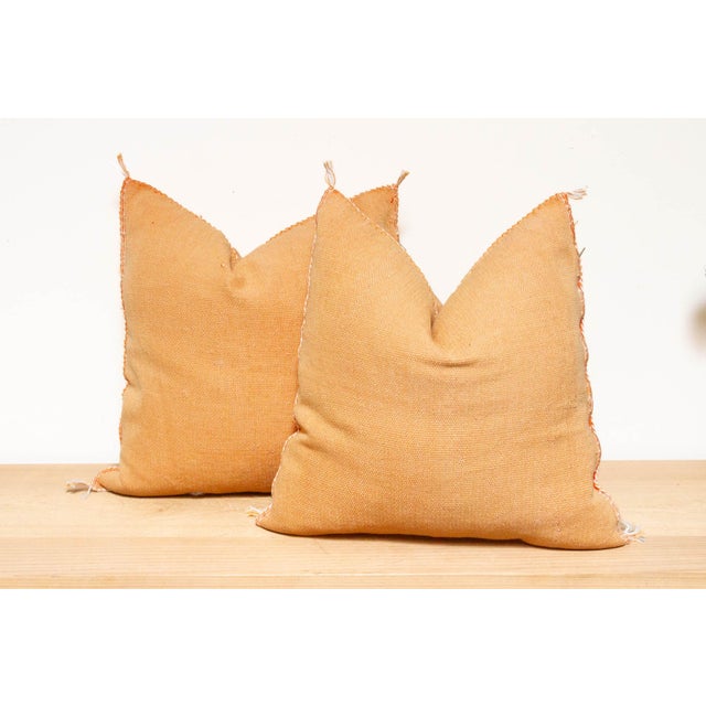 Textile Pair of Tangerine Color Moroccan Cactus Silk Pillows For Sale - Image 7 of 8