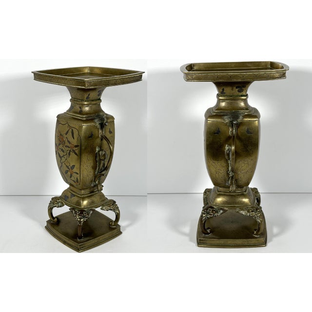 19th Century Meiji Japanese Bronze Ikebana Vase: Mixed Metals Usubata For Sale - Image 6 of 10