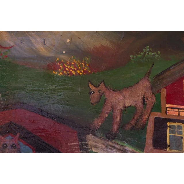 Outsider Art "Deer and Houses" Oil on Panel Landscape by Bruno Del Favero For Sale - Image 11 of 13