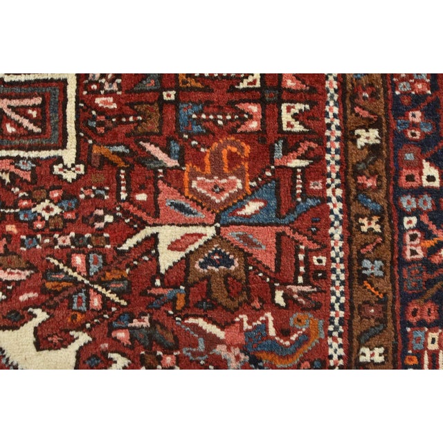 Vintage Karajeh Rug 4'10'' X 6'2'' Red Wool Tribal Hand-Knotted Oriental Carpet For Sale - Image 11 of 15