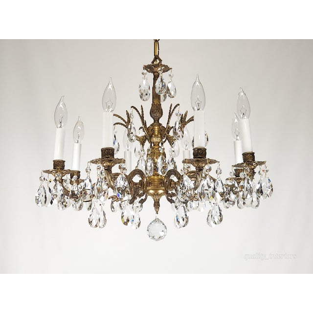 Antique 8 Light Glowing Glistening Gleaming Brass Cut Lead Crystal Chandelier For Sale - Image 10 of 11