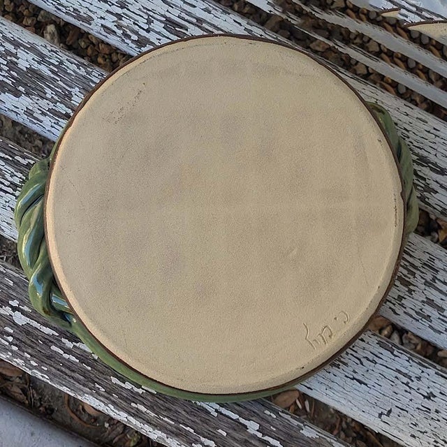 Vintage Handcrafted C. Cly Studio Pottery Swirl Serving Bowl With Braided Rope Rim For Sale - Image 9 of 10