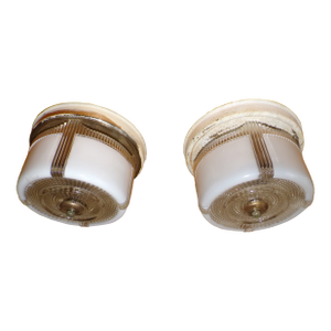 Vintage Art Deco Round Ceiling Light Fixture Milk & Clear Glass Shade