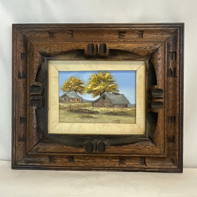 1970s 1975 Vintage Farmhouse Barn Landscape Impressionist Original Oil Painting, Artist Signed, Framed For Sale - Image 5 of 9