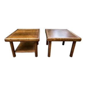 Mid 20th Century Square Oak Side Tables With Lower Shelf--A Pair