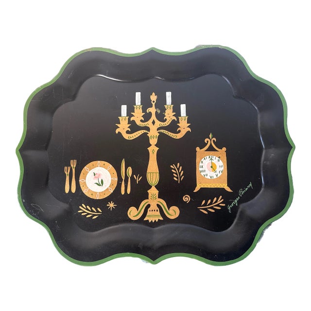 Vintage Georges Briard Hand Painted Tole Tray of Candelabra at 5 O'Clock For Sale
