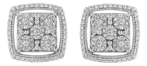 .925 Sterling Silver 3/8 Cttw Miracle Set Round Diamond Double Halo Cluster Earrings