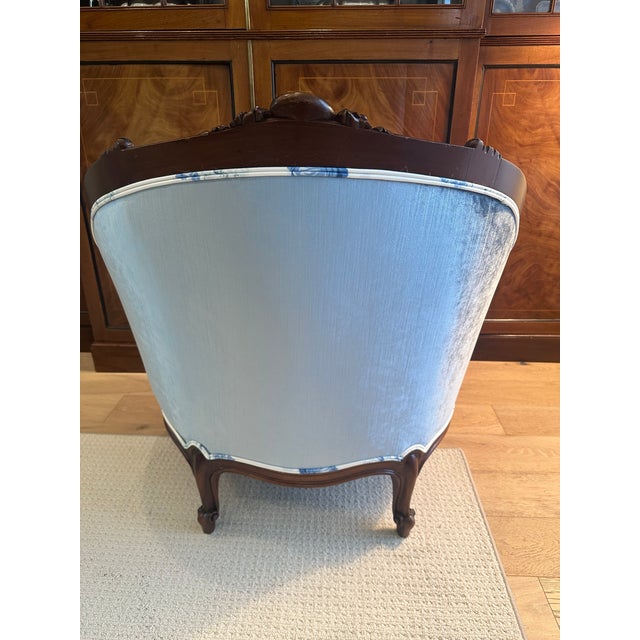 Antique French Bergere Chair - Designer Upholstery (Lee Jofa Glazed Chintz & Italian Velvet) For Sale In Dallas - Image 6 of 9