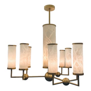 Jean-Louis Denoit for Baker Modern Satin Brass and Alabaster Sodalite Chandelier For Sale