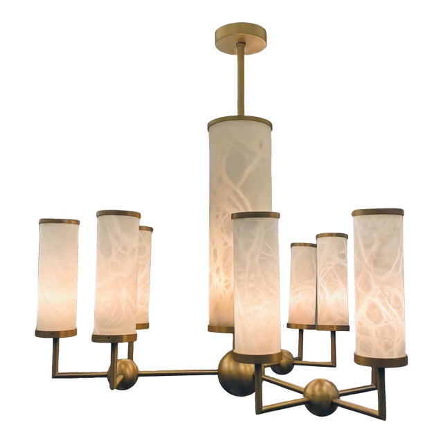 Jean-Louis Denoit for Baker Modern Satin Brass and Alabaster Sodalite Chandelier For Sale