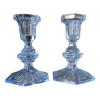 Vintage Sky Blue Glass Candle Holders - a Pair For Sale