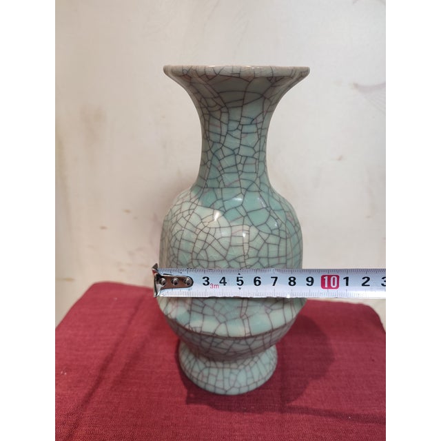Celadon Chinese Ceramic Vase Guan Ware Crackle Glaze Celadon Vase For Sale - Image 8 of 11