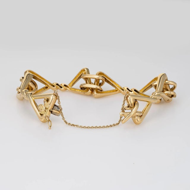 Modern Vintage Tiffany & Co Bracelet 51.1gm 18k Yellow Gold Triangle Fancy Link Jewellery For Sale - Image 3 of 5