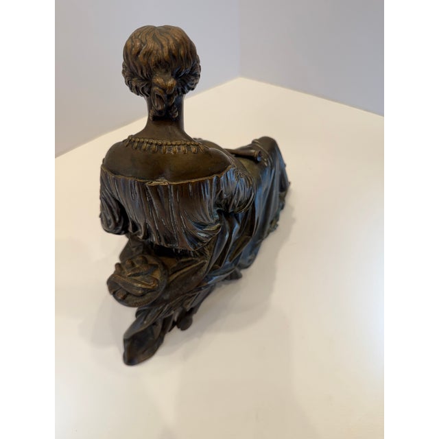 Neoclassical Ferdinand Barbedienne Fonduer - 19th C Solid Bronze Statue of Sleeping Penelope - Fine Art Classical Greek Figural Sculpture Foundry Serial Stamped For Sale - Image 3 of 7