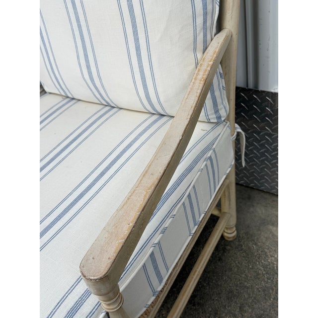 1990s Vintage Persnickety Ladderback Rustic Farmhouse Bench For Sale - Image 5 of 12