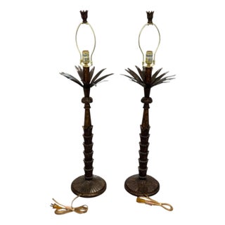 Vintage Bronze Palm Tree Table Lamps - a Pair For Sale