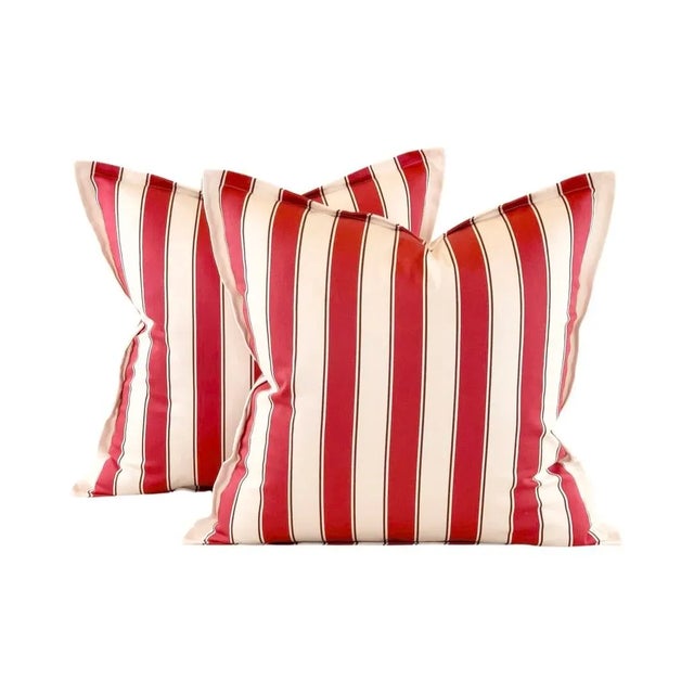 2020s Designer Vicki Payne Free Spirit Ivory-White Brown Pink Awning Cabana Contemporary Stripe 21" Pillow Covers- 3 Pc Set For Sale - Image 5 of 7