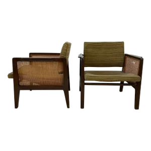 Pair of Cane Sided Lounge Chairs by Edward Wormley for Dunbar