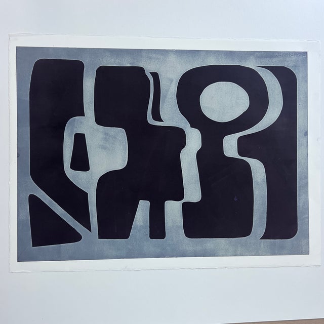 Original Contemporary French Modern Style Abstract Mono Print in Aubergine Signed on reverse/ Merrill Bullis 1/1 “Les...