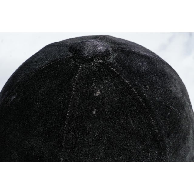 English Vintage Black Velvet Horse Riding Helmet Equestrian Decorative Home Decor Prop For Sale - Image 4 of 11