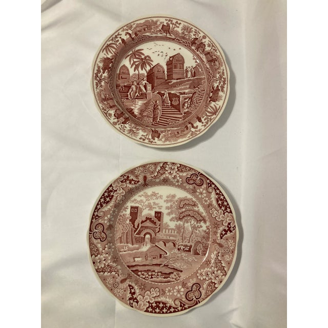 Spode Archive Collection Red Transferware Plates, Castle & Caramanian, Set of 2 For Sale In Oklahoma City - Image 6 of 6