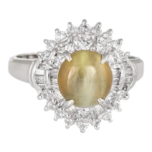2.21ct Cat''s Eye Chrysoberyl Diamond Ring Estate Platinum Certificate Jewellery size 6.25