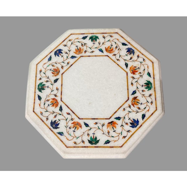 Mid 20th Century Antique Victorian Pietra Dura Floral Inlay Marble Plaque Display Base Stand For Sale - Image 5 of 5