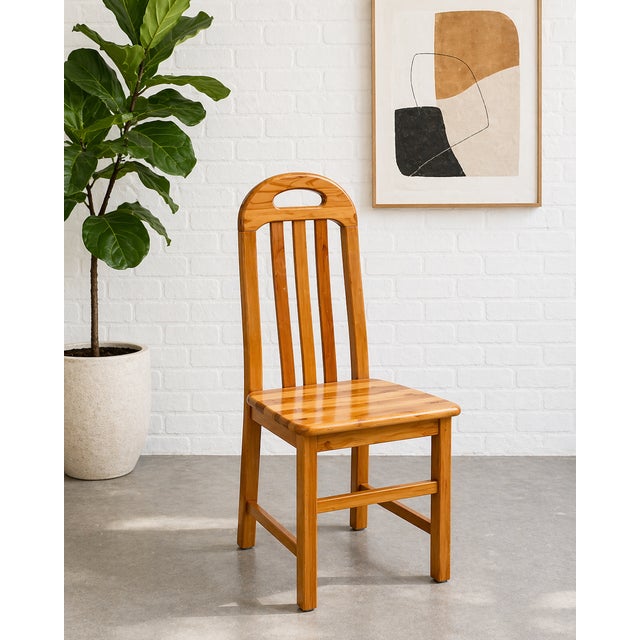 Vintage Solid Wood Slat Back Dining Chairs, Set of 6 – Scandinavian Minimalist Chairs, Light Oak Wood, Modern Farmhouse Seating For Sale - Image 9 of 12