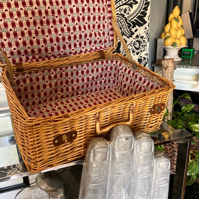 1970s Large Handmade Wicker Picnic Basket For Sale - Image 9 of 9