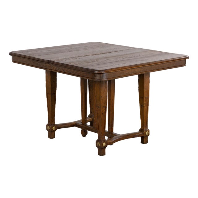 1930s French Parisian Art Deco Oak Extendable Dining Table For Sale