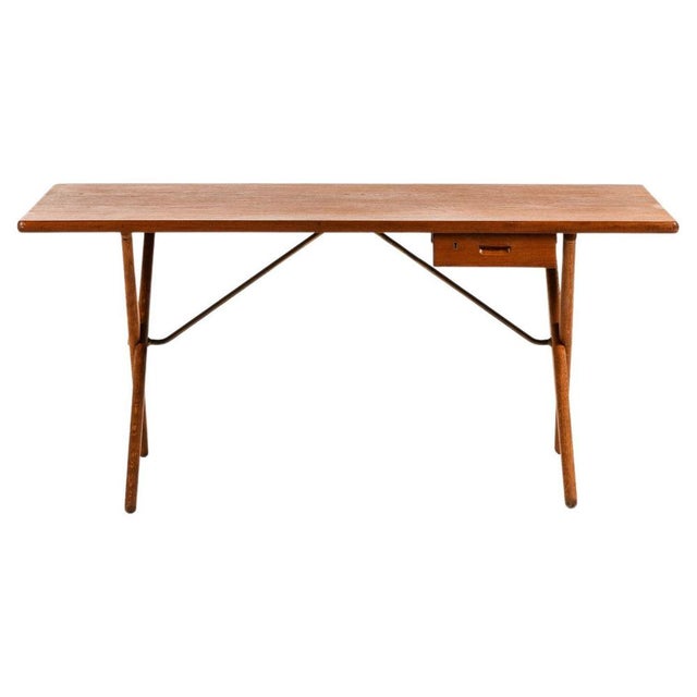 Desk in Teak, Oak and Brass attributed to Hans Wegner, 1950s For Sale - Image 11 of 11