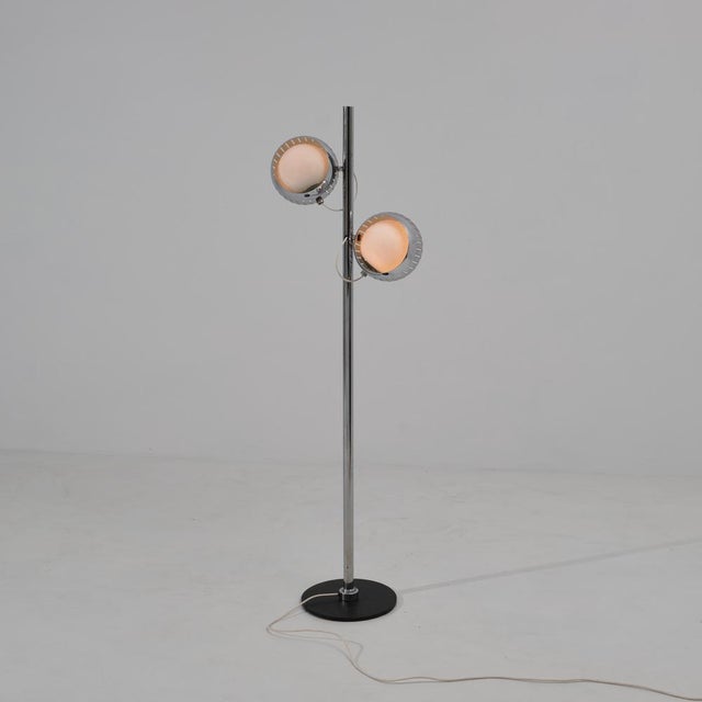 Italian Chromed Steel Floor Lamp with Opaline Glass Shades, 1970s For Sale - Image 11 of 11