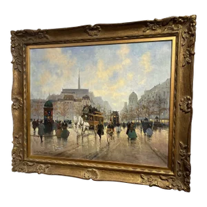 Early 20th Century Eugene Galien-Laloue French Cityscape Painting on Canvas, Framed