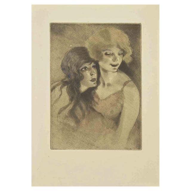 Édouard Chimot, Friends, Etching, 1930s For Sale